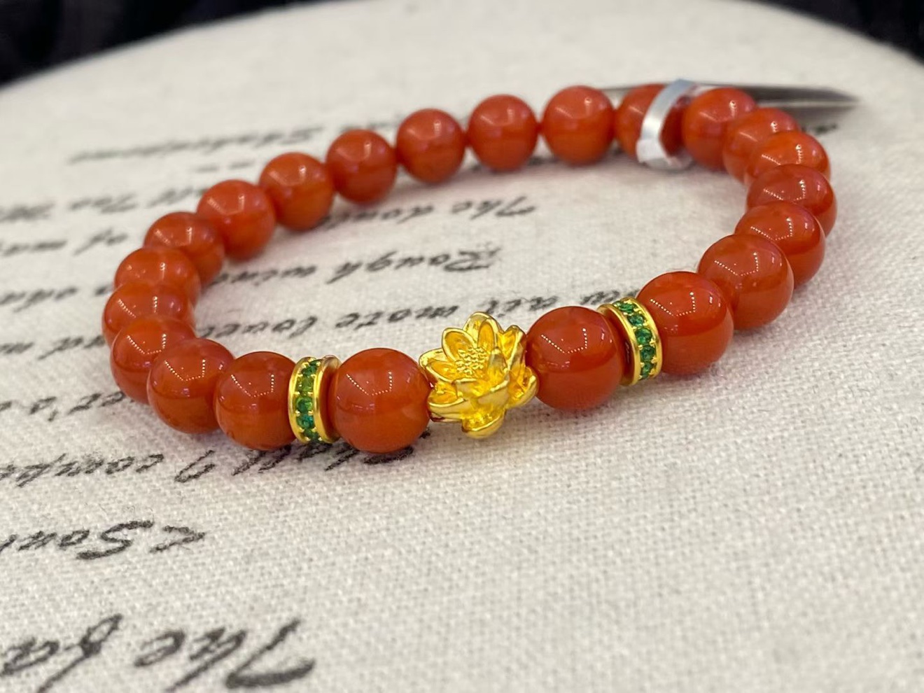 Southern Red Agate Gold Lotus Bracelet