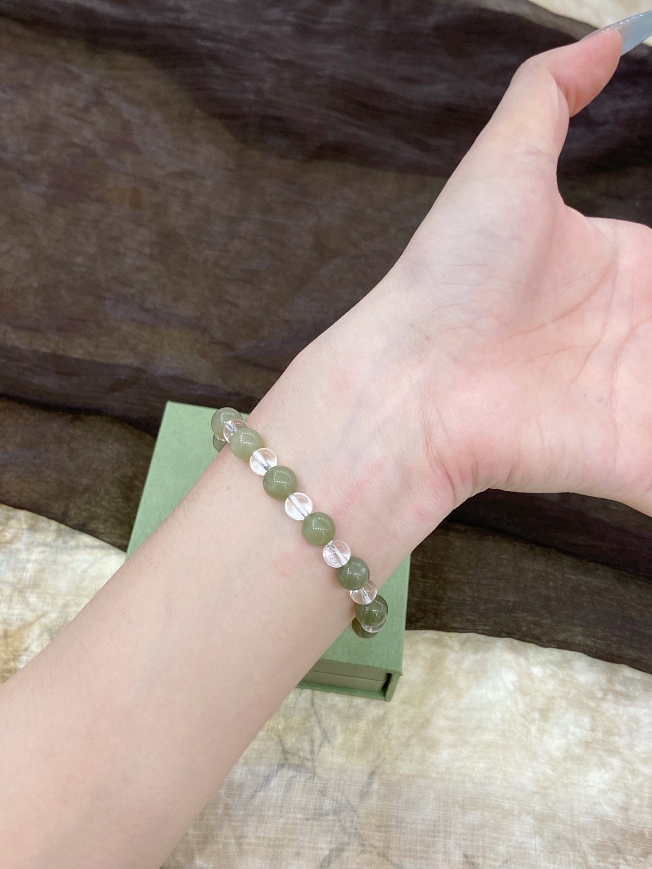 Hetian Jade & White Crystal Bracelet