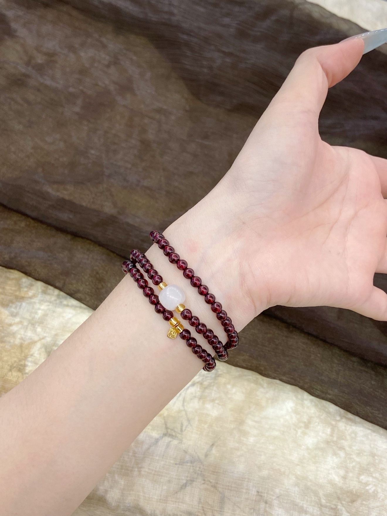 Garnet Fortune Triple-Wrap Bracelet