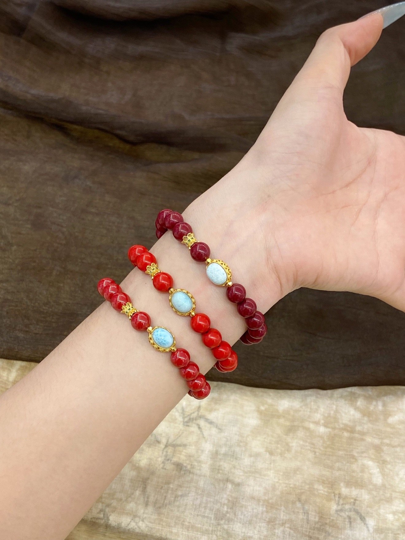 High-Content Cinnabar Larimar Bracelet