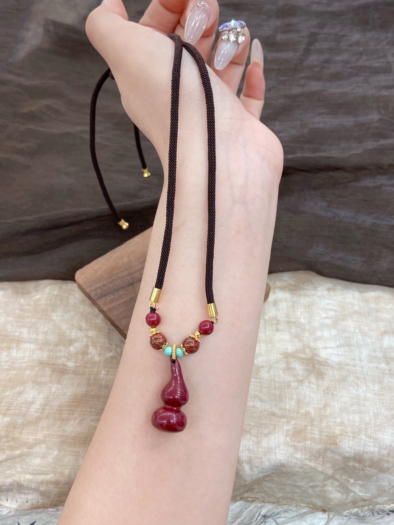 Cinnabar Enamel Gourd Pendant