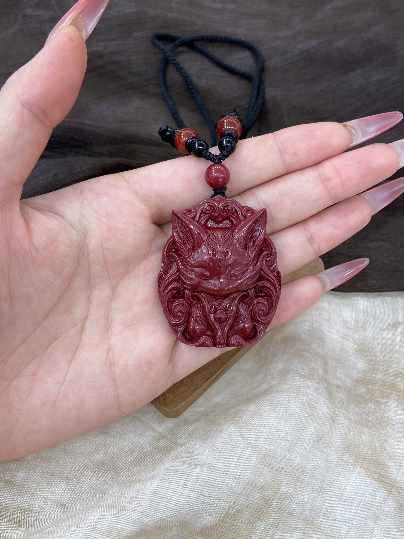 Cinnabar Nine-Tail Fox Pendant