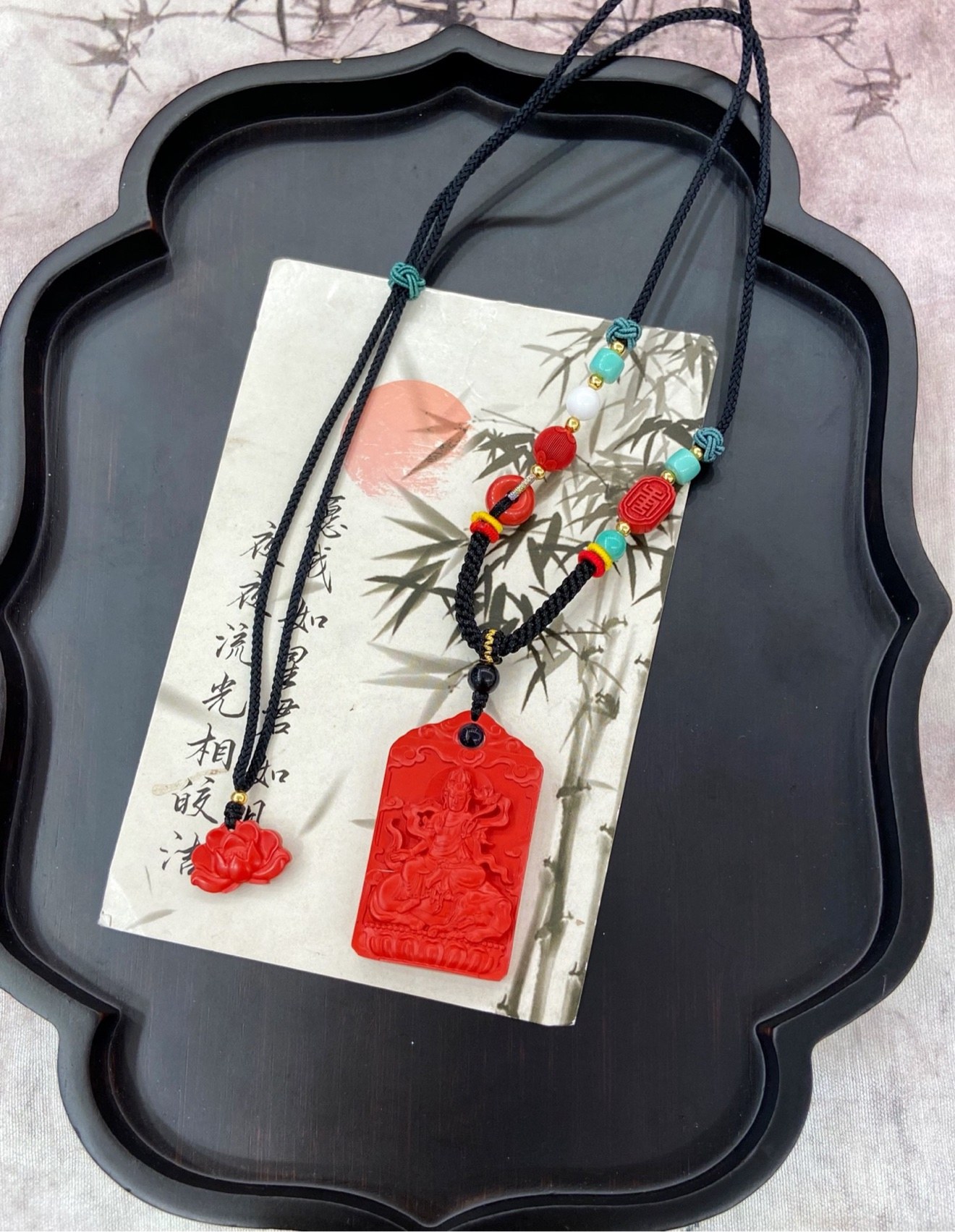 Cinnabar Eight Guardian Buddhas Pendant