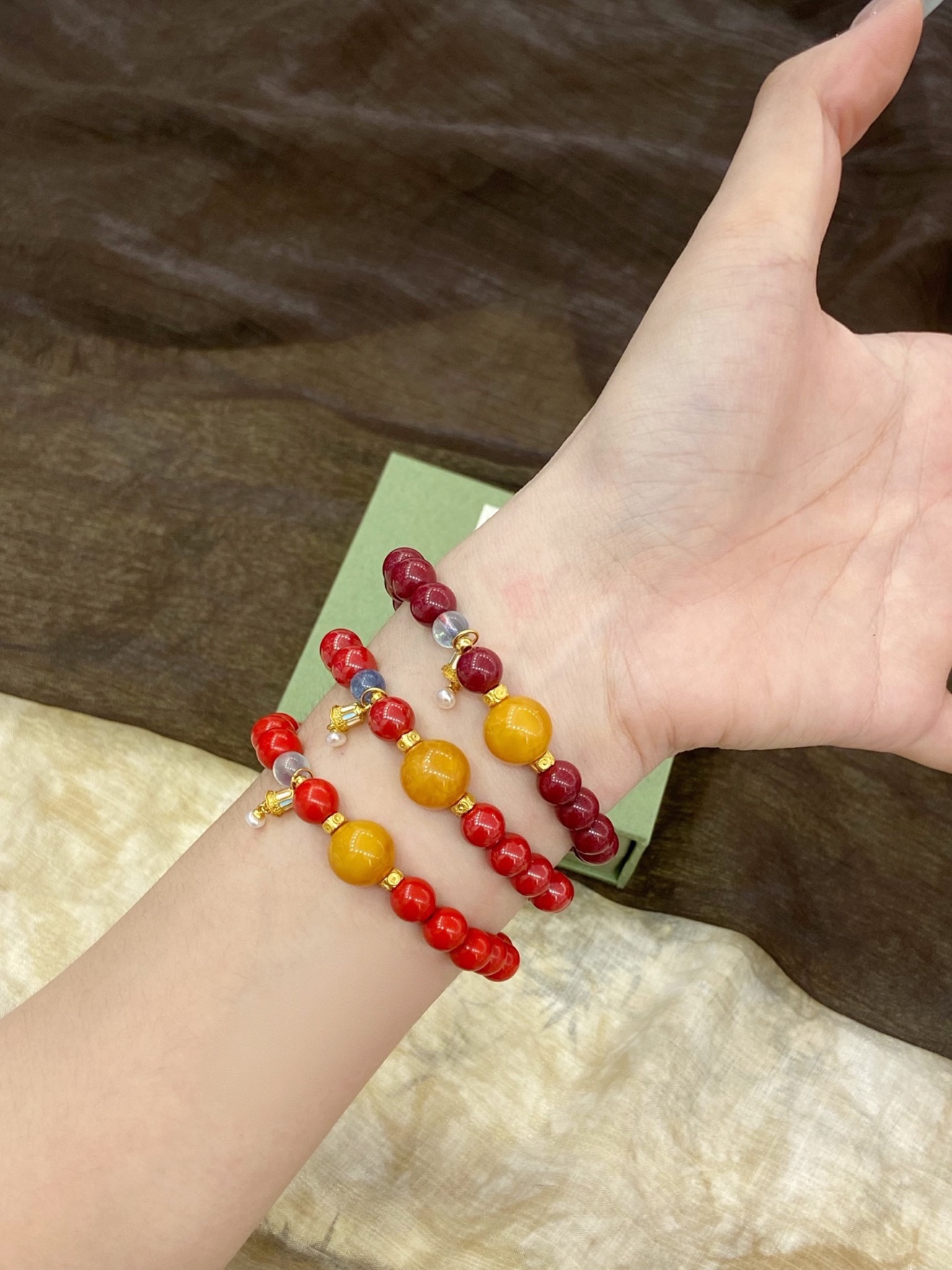 Cinnabar & Beeswax Wind-Chime Bracelet