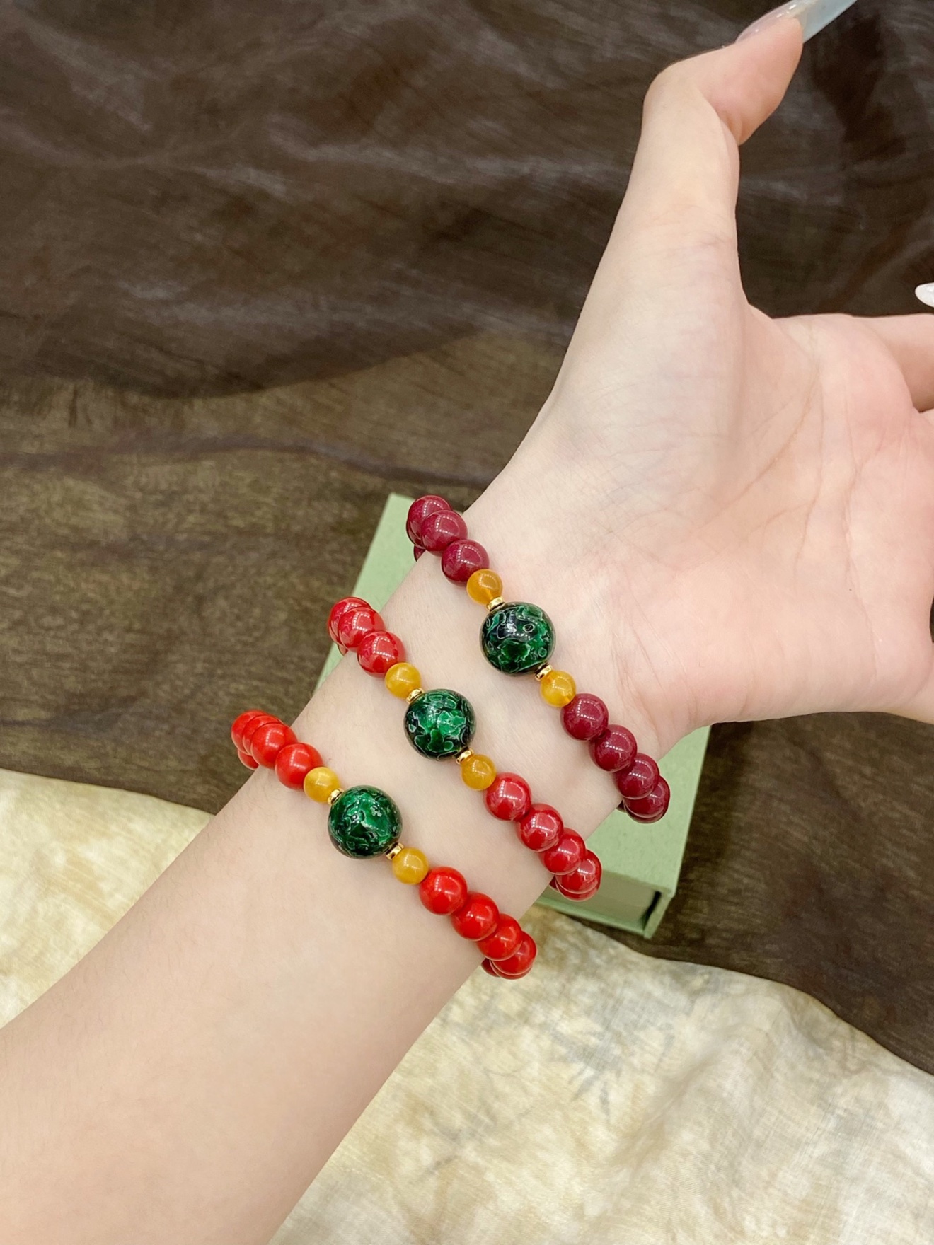 High-Content Cinnabar Enamel Bracelet