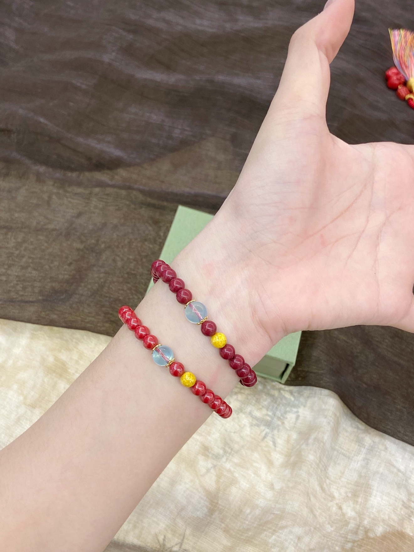 High-Content Cinnabar Aquamarine Bracelet