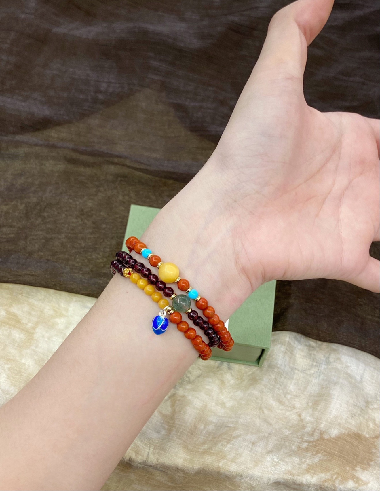 Nanhong & Garnet Duo Triple-Wrap Bracelet