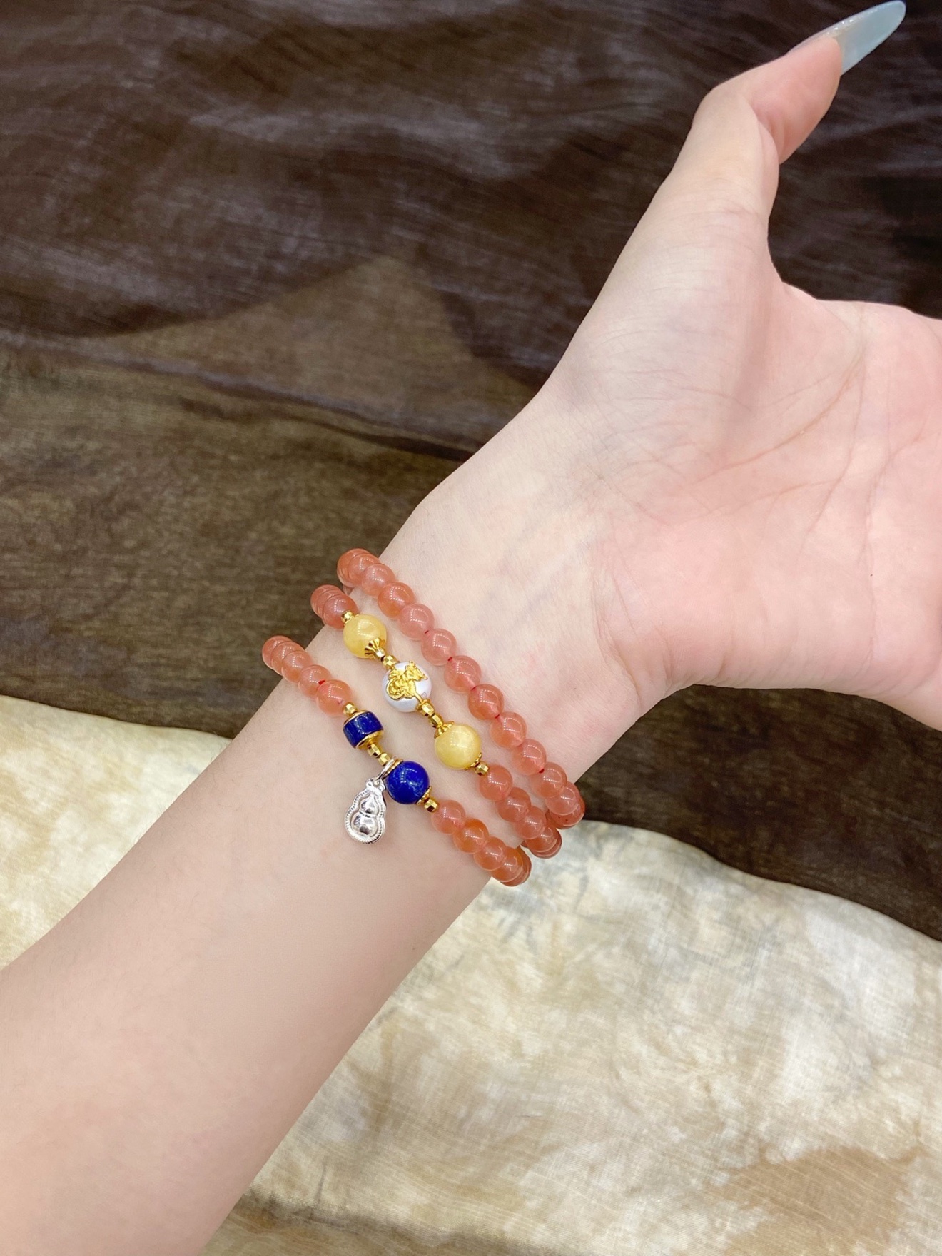 Icy Nanhong Multi-Gem Triple-Wrap Bracelet