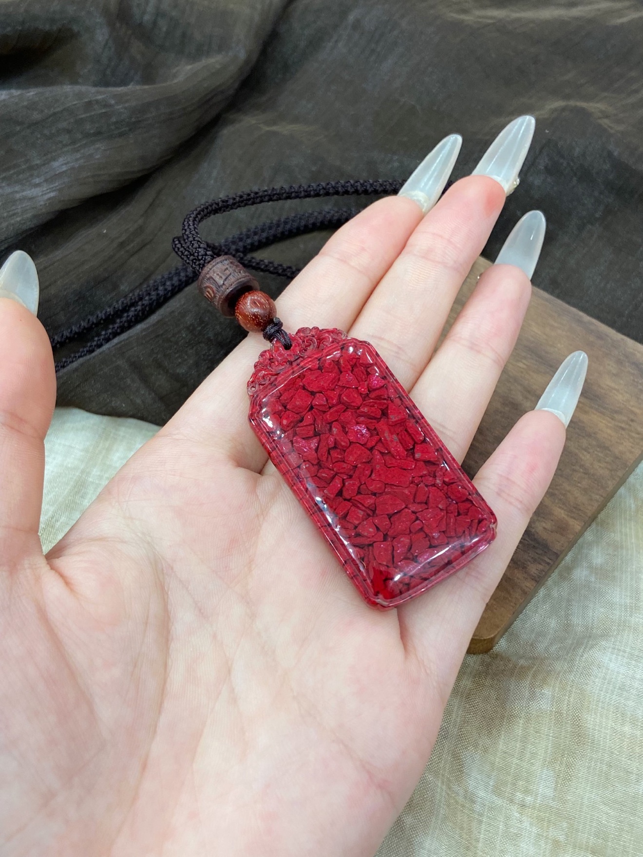 Cinnabar Crystal-Sand Wushi Tablet Pendant