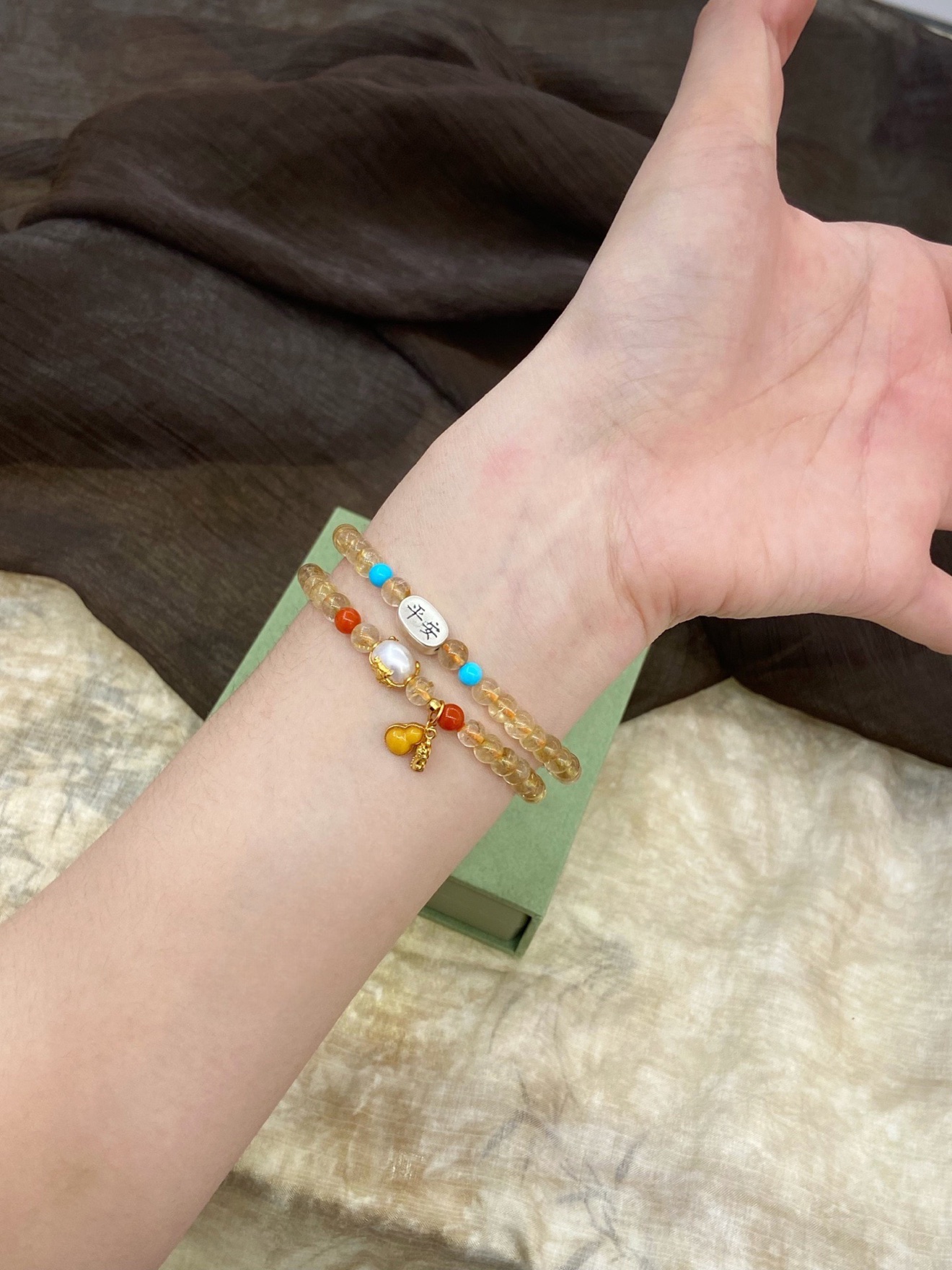 Golden Rutilated Quartz 'Ping An' Double-Wrap Bracelet