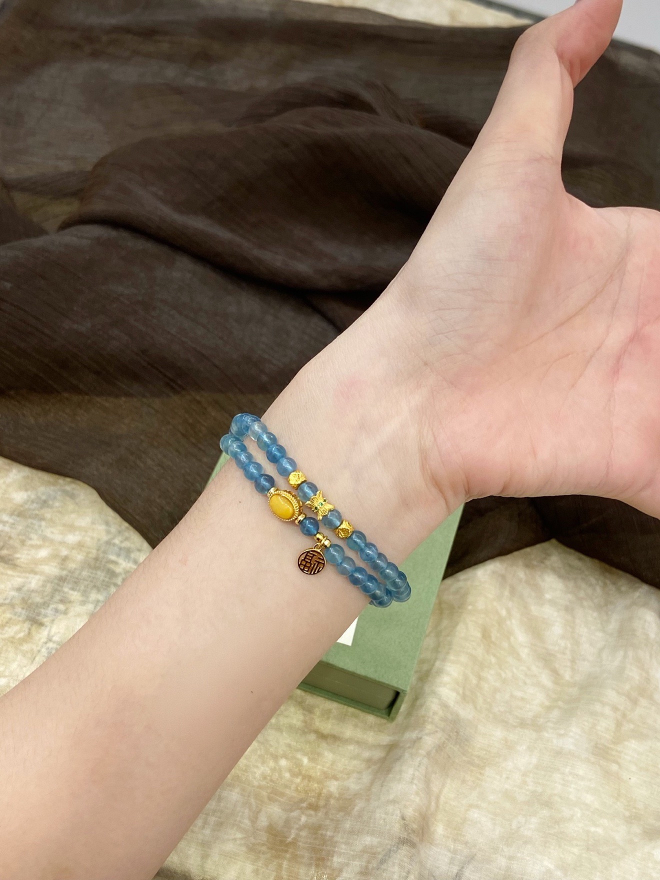 Aquamarine Double-Wrap Bracelet