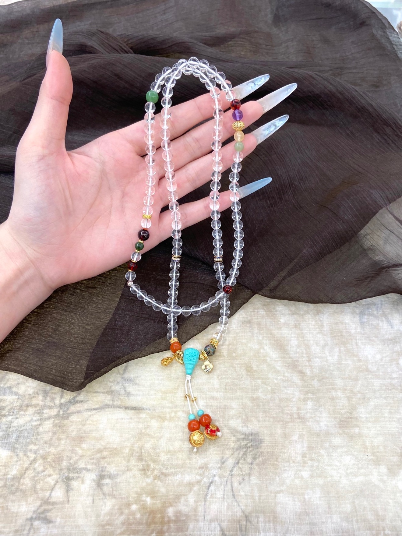 White Crystal 'Treasure Bowl' Multi-Gemstone Bracelet