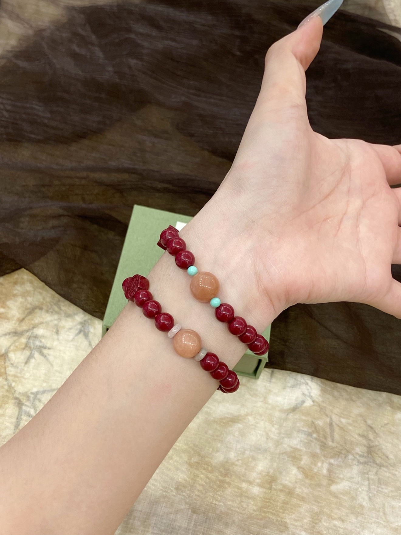 Purple-Gold Cinnabar 'Sunstone' Bracelet