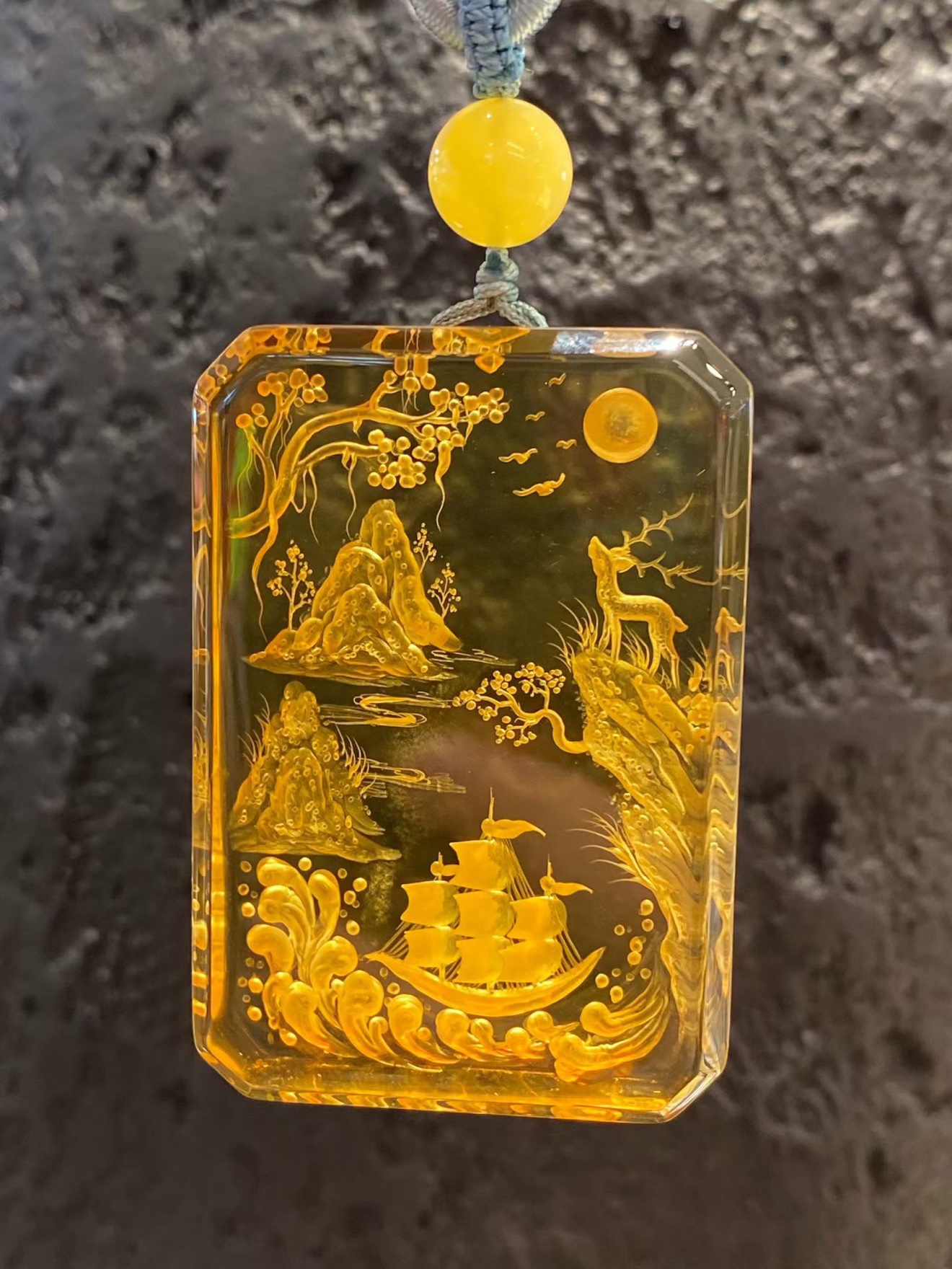 Blue Amber "Mountains & Rivers" Pendant